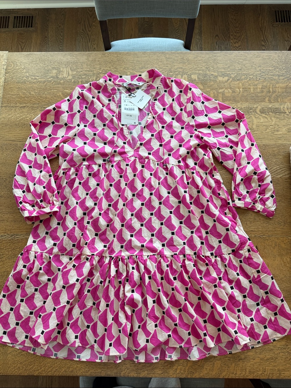 Zara Pink and Cream Geometric Mini Dress Cadie or Coverup